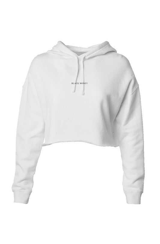 Black Money White Lightweight Crop Hoodie