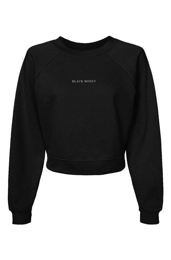 Womens Raglan Pullover Fleece Sweatshirt Black Mon
